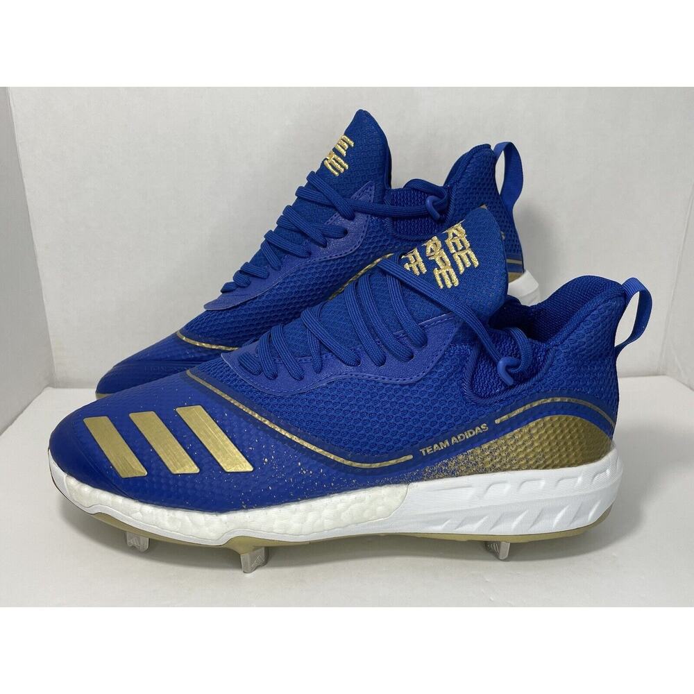 New Adidas Icon V Boost Baseball Metal Cleats Blue Gold Men's Size 10 Authentic